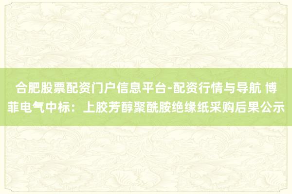 合肥股票配资门户信息平台-配资行情与导航 博菲电气中标：上胶芳醇聚酰胺绝缘纸采购后果公示