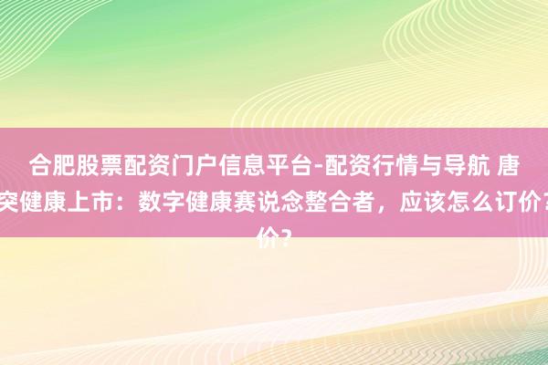 合肥股票配资门户信息平台-配资行情与导航 唐突健康上市：数字健康赛说念整合者，应该怎么订价？