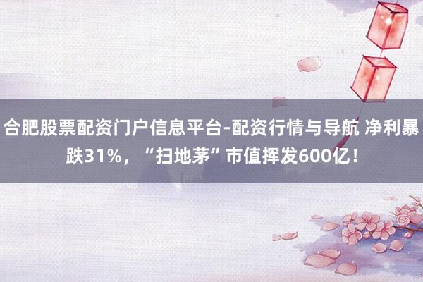 合肥股票配资门户信息平台-配资行情与导航 净利暴跌31%，“扫地茅”市值挥发600亿！