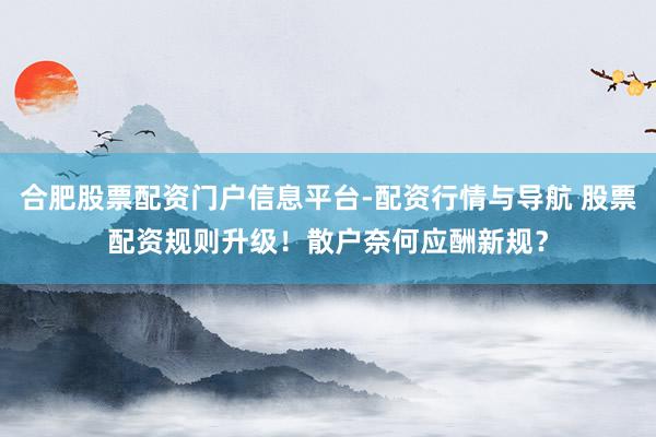 合肥股票配资门户信息平台-配资行情与导航 股票配资规则升级!散户奈何应酬新规?